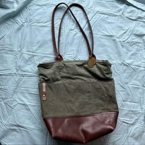 R.Riveter Grant Green Canvas & Brown Leather Tote